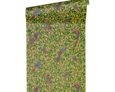 product image for Floral Bird Scrollwork Textured Wallpaper in Green/Gold from the Versace IV Collection 14