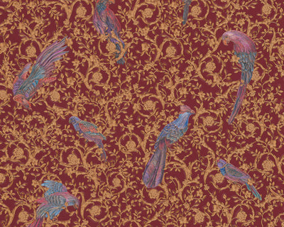 product image of Floral Bird Scrollwork Textured Wallpaper in Red/Gold from the Versace IV Collection 55