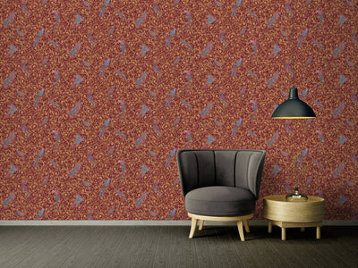 product image for Floral Bird Scrollwork Textured Wallpaper in Red/Gold from the Versace IV Collection 42