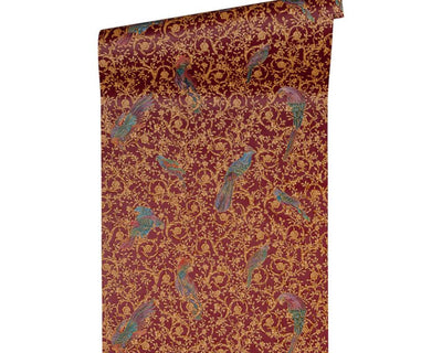 product image for Floral Bird Scrollwork Textured Wallpaper in Red/Gold from the Versace IV Collection 12