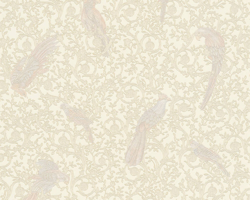 media image for Floral Bird Scrollwork Textured Wallpaper in Beige/Cream from the Versace IV Collection 226