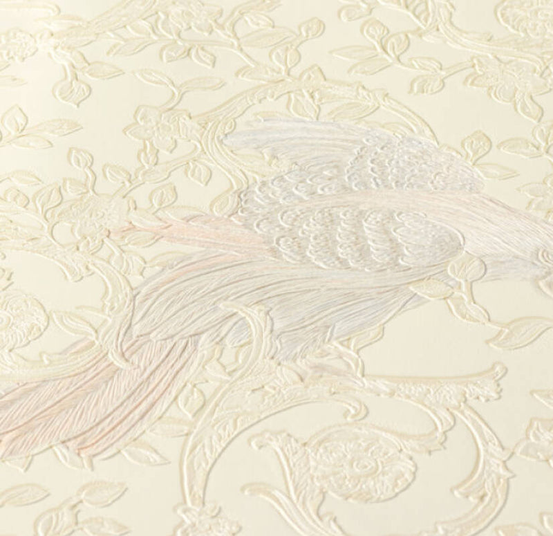 media image for Floral Bird Scrollwork Textured Wallpaper in Beige/Cream from the Versace IV Collection 239