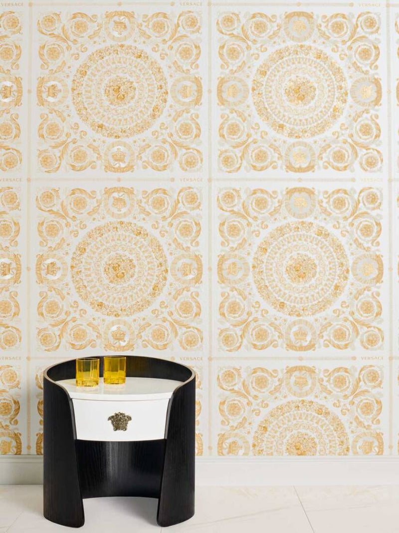 media image for Classical Tile Baroque Textured Wallpaper in Gold/Cream from the Versace IV Collection 288