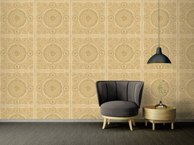 product image for Classical Tile Baroque Textured Wallpaper in Gold from the Versace IV Collection 76