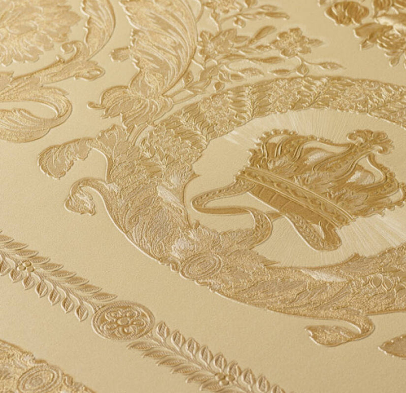 media image for Classical Tile Baroque Textured Wallpaper in Gold from the Versace IV Collection 262