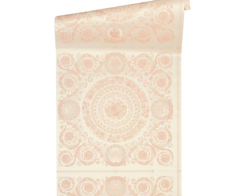 media image for Classical Tile Baroque Textured Wallpaper in Pink/Ivory from the Versace IV Collection 296