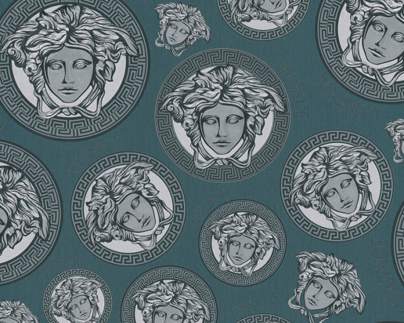 media image for Medusa Head Textured Wallpaper in Black/Blue by Versace Home 239
