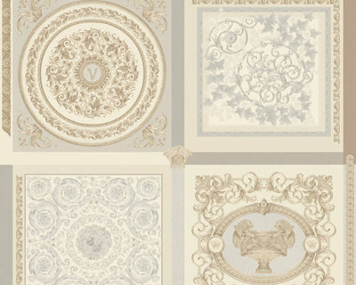 product image of Baroque Squares Textured Wallpaper in Cream/Grey by Versace Home 533