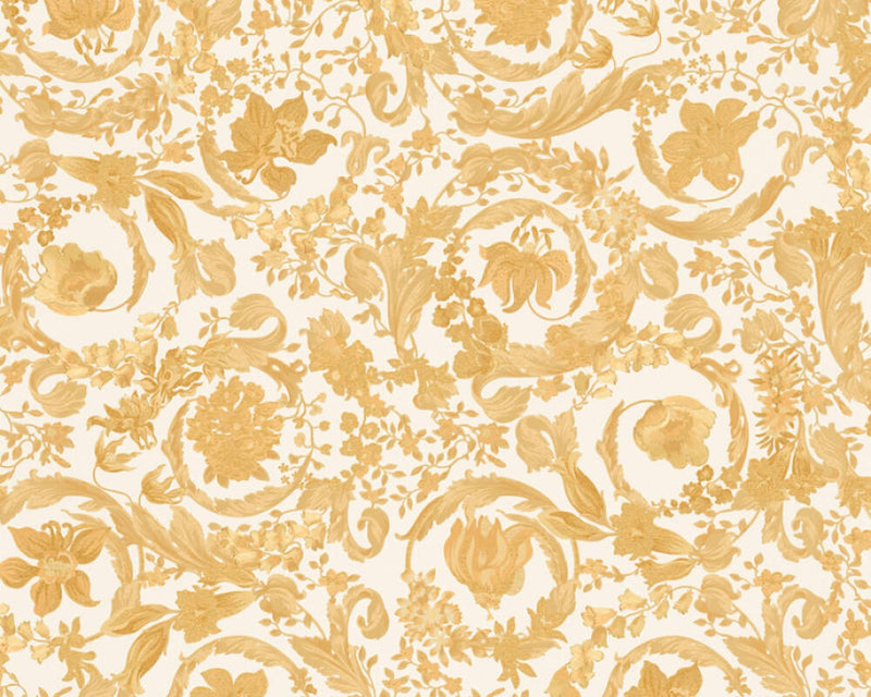 media image for Baroque Damask Textured Wallpaper in Cream/Orange by Versace Home 281