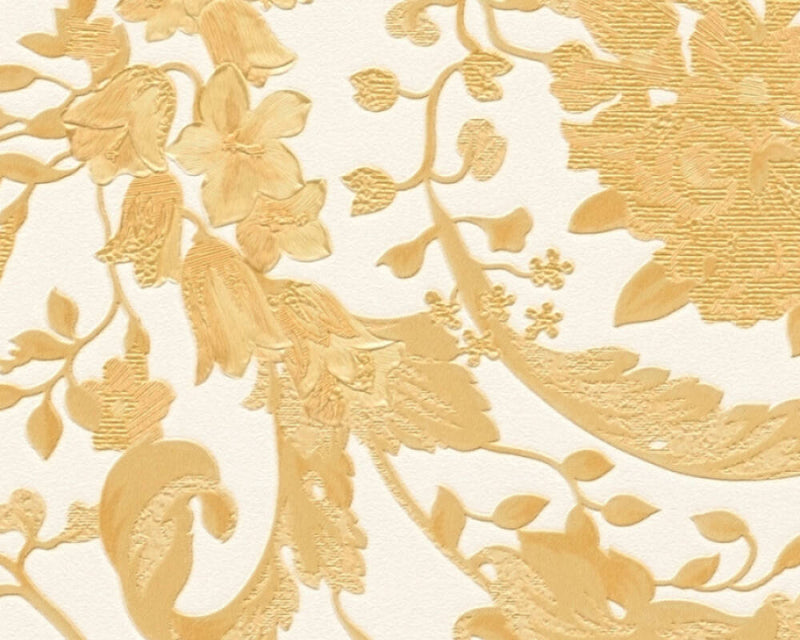 media image for Baroque Damask Textured Wallpaper in Cream/Orange from the Versace V Collection 254