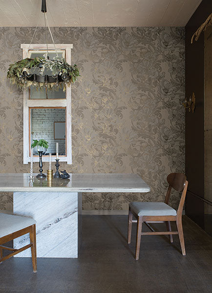 media image for Selene Gold Mucha Floral Wallpaper from the Lustre Collection by Brewster Home Fashions 242