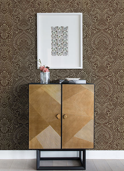 media image for Artemis Bronze Floral Damask Wallpaper from the Lustre Collection by Brewster Home Fashions 272