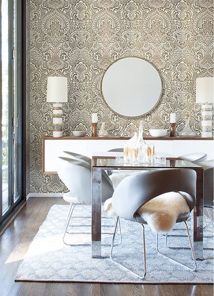 media image for Artemis Gold Floral Damask Wallpaper from the Lustre Collection by Brewster Home Fashions 225
