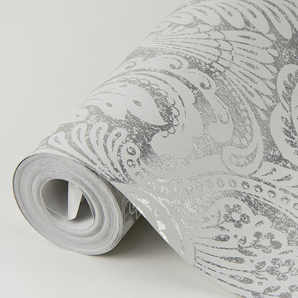 media image for Artemis Platinum Floral Damask Wallpaper from the Lustre Collection by Brewster Home Fashions 239