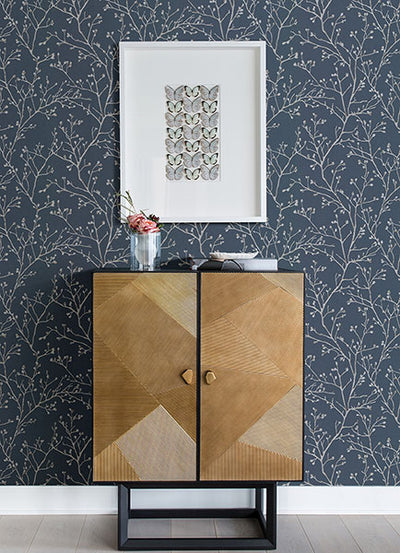 product image for Koura Sapphire Budding Branches Wallpaper from the Lustre Collection by Brewster Home Fashions 89