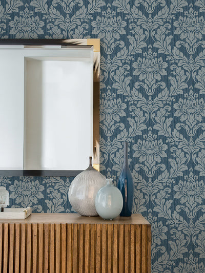 product image for Galois Blue Damask Wallpaper from the Radiance Collection by Brewster Home Fashions 72