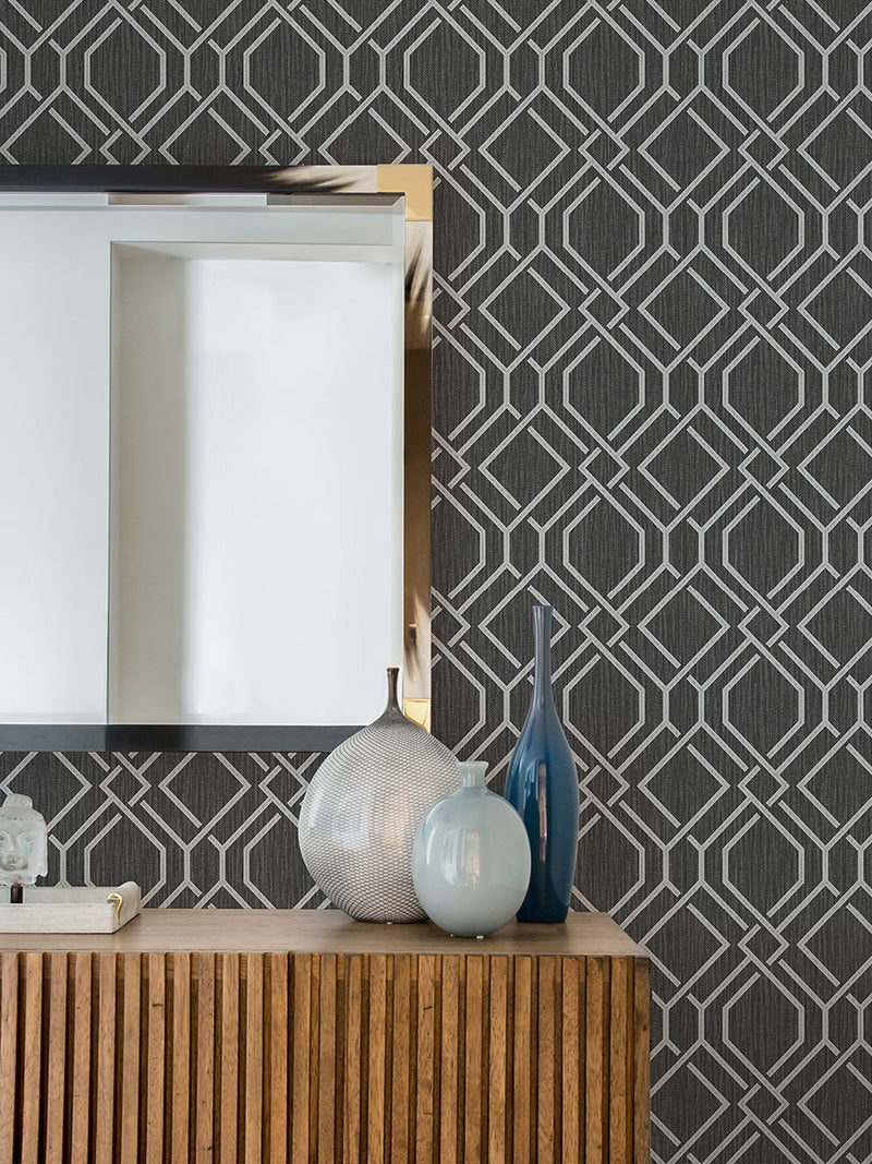media image for Frege Charcoal Trellis Wallpaper from the Radiance Collection by Brewster Home Fashions 291