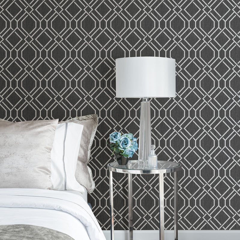 media image for Frege Charcoal Trellis Wallpaper from the Radiance Collection by Brewster Home Fashions 211