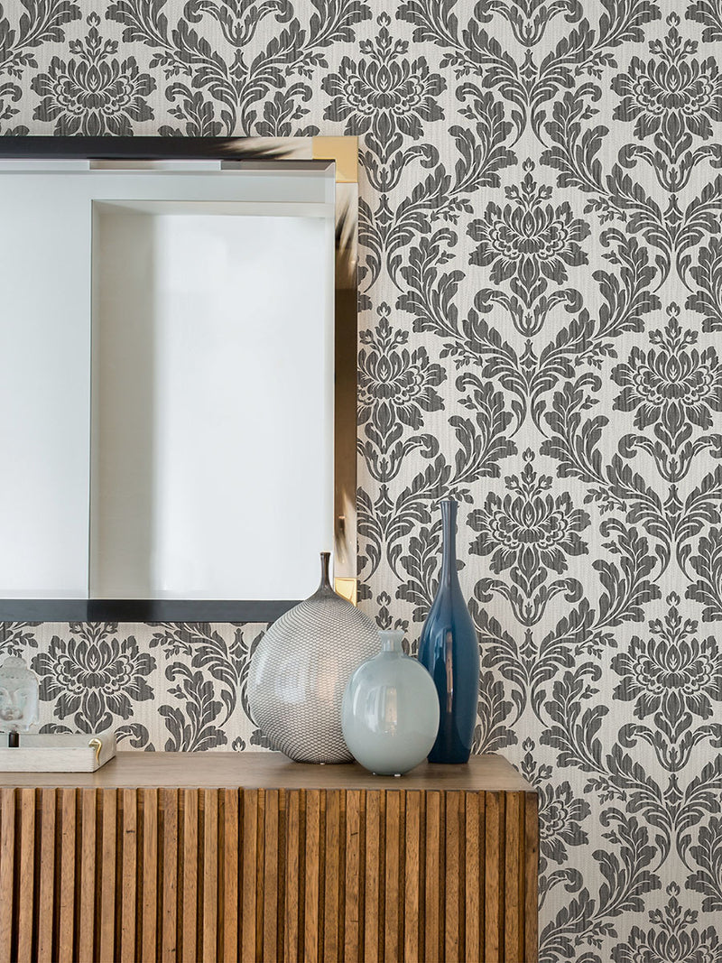 media image for Galois Black Damask Wallpaper from the Radiance Collection by Brewster Home Fashions 279