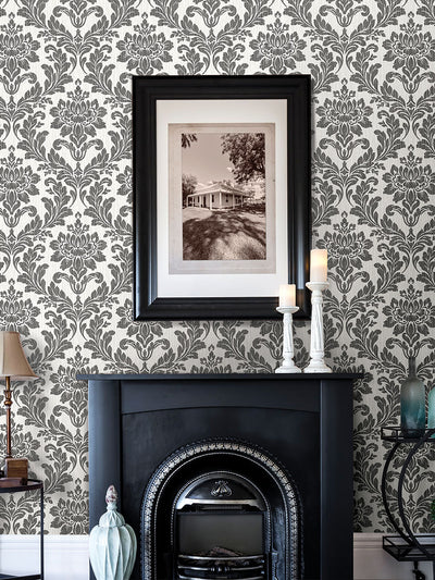 product image for Galois Black Damask Wallpaper from the Radiance Collection by Brewster Home Fashions 14