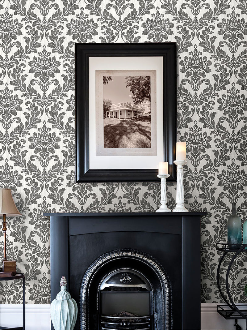 media image for Galois Black Damask Wallpaper from the Radiance Collection by Brewster Home Fashions 232