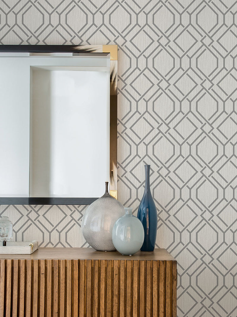 media image for Frege Grey Trellis Wallpaper from the Radiance Collection by Brewster Home Fashions 20