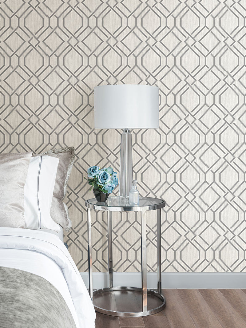 media image for Frege Grey Trellis Wallpaper from the Radiance Collection by Brewster Home Fashions 267
