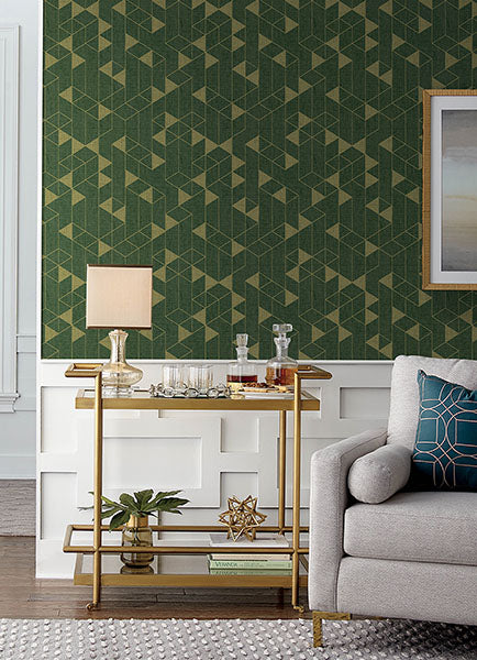 media image for Fairbank Evergreen Linen Geometric Wallpaper by Scott Living 232