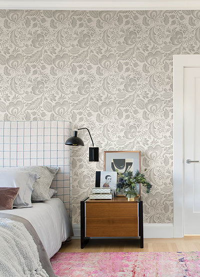 product image for Culver Grey Jacobean Wallpaper by Scott Living 59