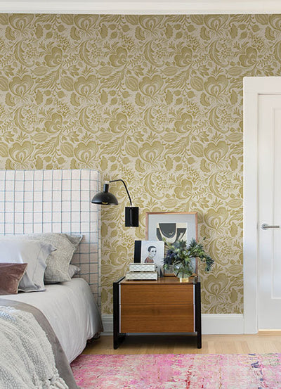 product image for Culver Mustard Jacobean Wallpaper by Scott Living 32
