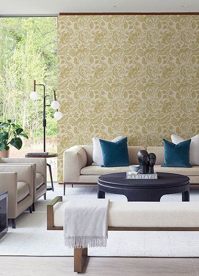 product image for Culver Mustard Jacobean Wallpaper by Scott Living 55