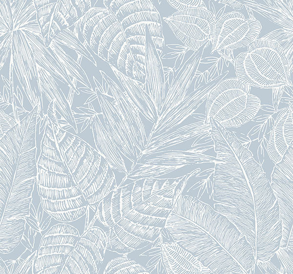 media image for Brentwood Sky Blue Palm Leaves Wallpaper by Scott Living 21
