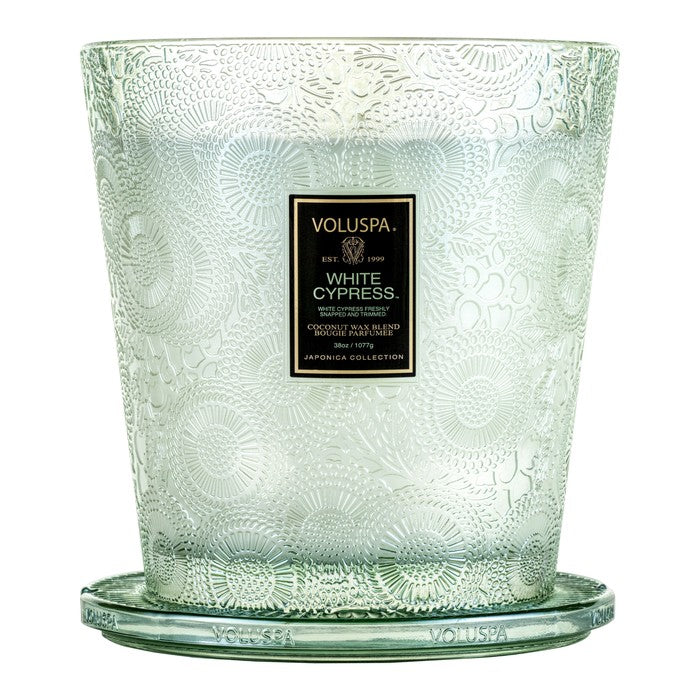 media image for 3 wick hearth glass candle in white cypress by voluspa 2 236