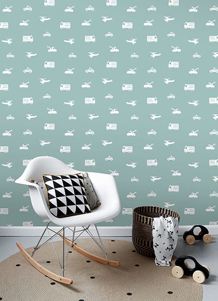 media image for Briony Blue Vehicles Wallpaper from the Fable Collection by Brewster 226