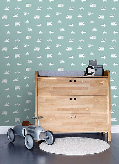 product image for Briony Blue Vehicles Wallpaper from the Fable Collection by Brewster 47