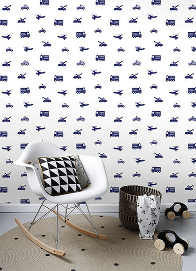 product image for Briony Navy Vehicles Wallpaper from the Fable Collection by Brewster 77