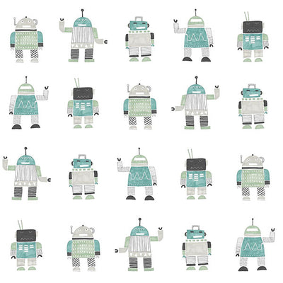 product image of Callum Teal Robots Wallpaper from the Fable Collection by Brewster 547