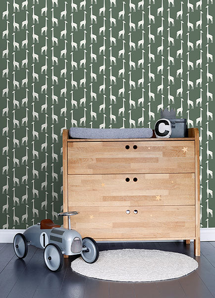 media image for Vivi Green Giraffe Wallpaper from the Fable Collection by Brewster 257
