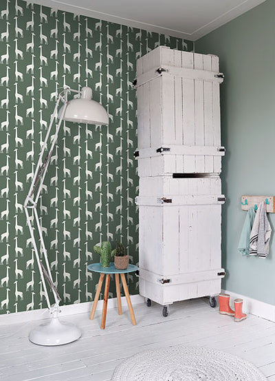 product image for Vivi Green Giraffe Wallpaper from the Fable Collection by Brewster 63