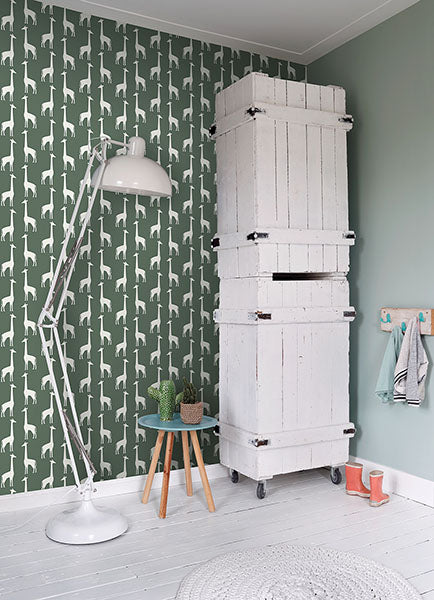 media image for Vivi Green Giraffe Wallpaper from the Fable Collection by Brewster 232
