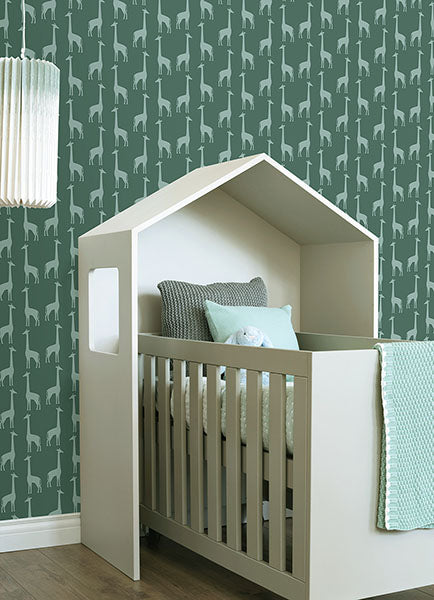 media image for Vivi Teal Giraffe Wallpaper from the Fable Collection by Brewster 221