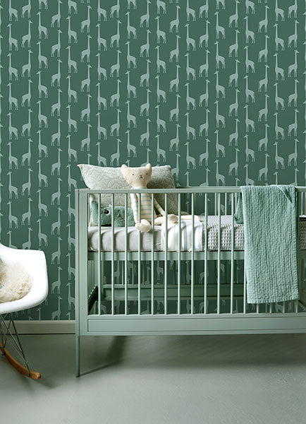 media image for Vivi Teal Giraffe Wallpaper from the Fable Collection by Brewster 248