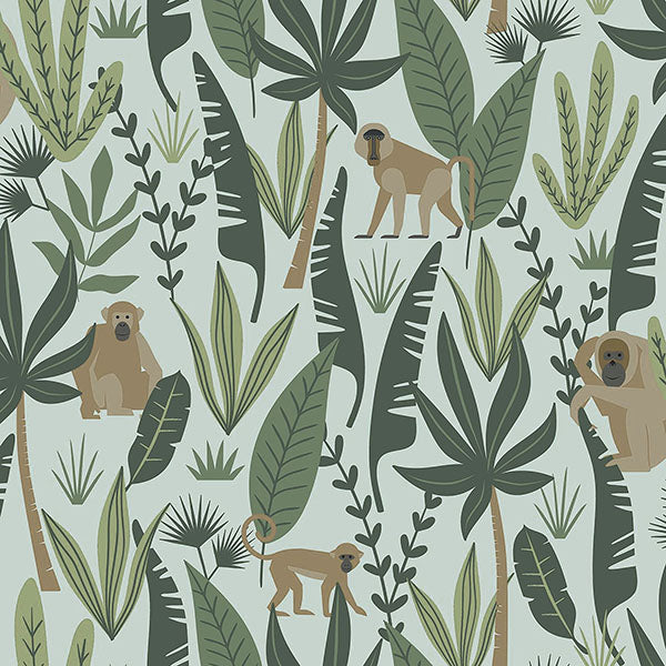 media image for Kiki Green Monkeys Wallpaper from the Fable Collection by Brewster 258