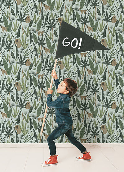product image for Kiki Green Monkeys Wallpaper from the Fable Collection by Brewster 77