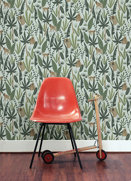 media image for Kiki Green Monkeys Wallpaper from the Fable Collection by Brewster 268