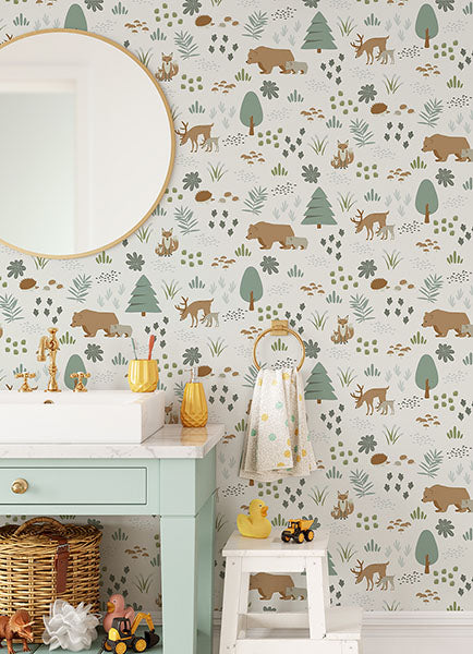media image for Finola Moss Bears Wallpaper from the Fable Collection by Brewster 213