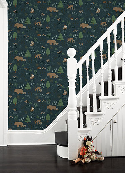 product image for Finola Dark Blue Bears Wallpaper from the Fable Collection by Brewster 12