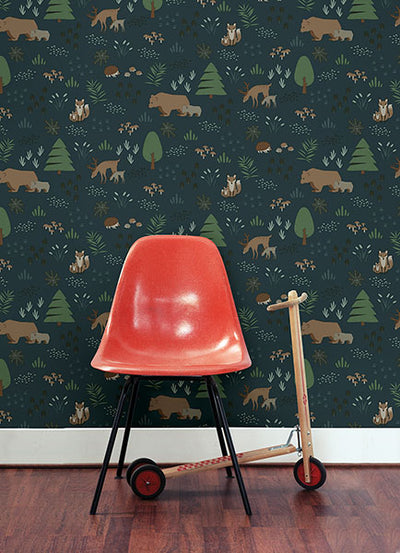 product image for Finola Dark Blue Bears Wallpaper from the Fable Collection by Brewster 43
