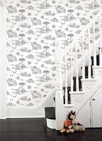 media image for Isolde Charcoal Dinosaurs Wallpaper from the Fable Collection by Brewster 25