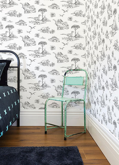 product image for Isolde Charcoal Dinosaurs Wallpaper from the Fable Collection by Brewster 1